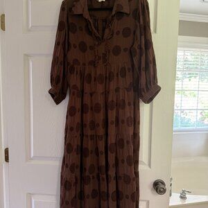 Umgee Swiss Dot Brown Midi Dress